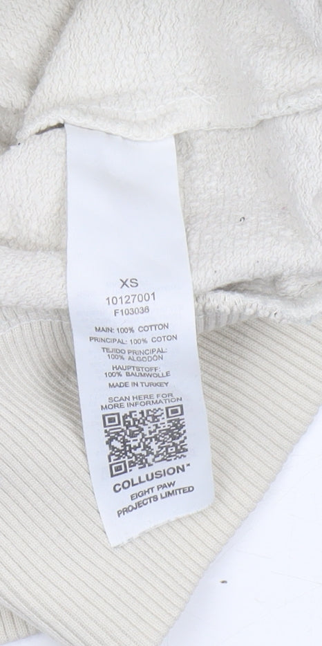 Collusion Unisex Beige Graphic Logo Pullover Sweatshirt XS