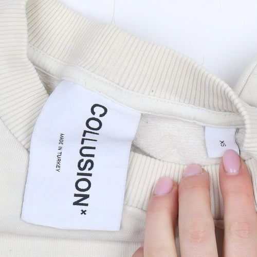 Collusion Unisex Beige Graphic Logo Pullover Sweatshirt XS