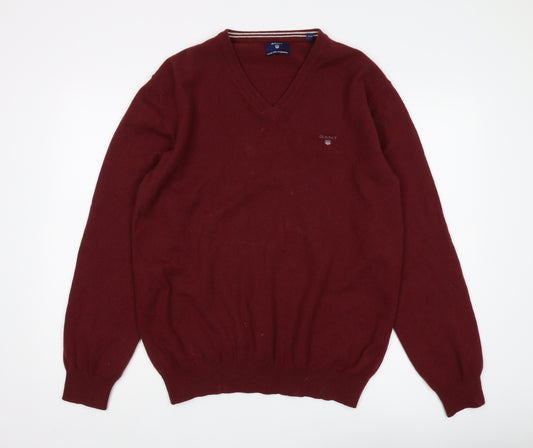 GANT Men's Red Wool XL V-Neck Pullover Jumper