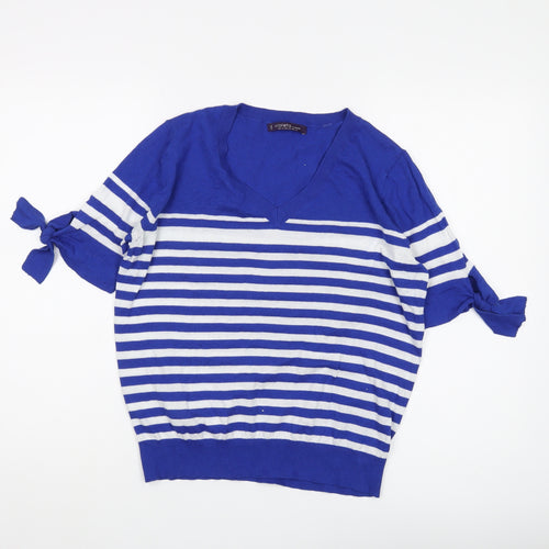 Violeta by Mango Women's Blue Striped Pullover Jumper S