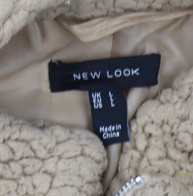 New Look Women's Beige Fleece Jacket, Size L, Casual Style