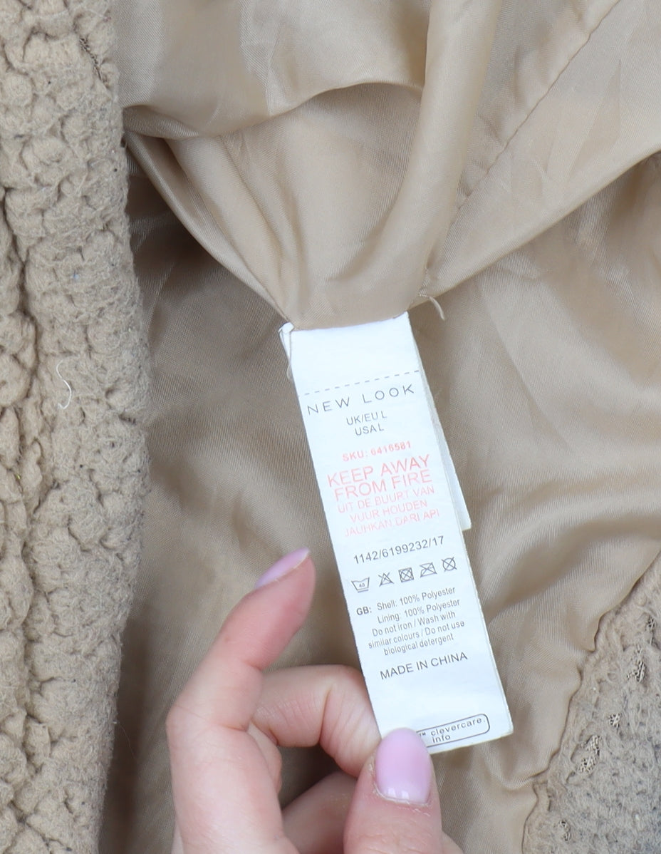 New Look Women's Beige Fleece Jacket, Size L, Casual Style