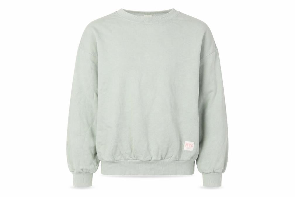 Front view of H&M girls’ green pullover sweatshirt, 13-14 years, crew neck