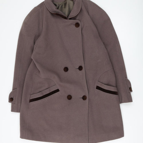 Klass Women's Brown Wool Coat - Size 12, Double-Breasted