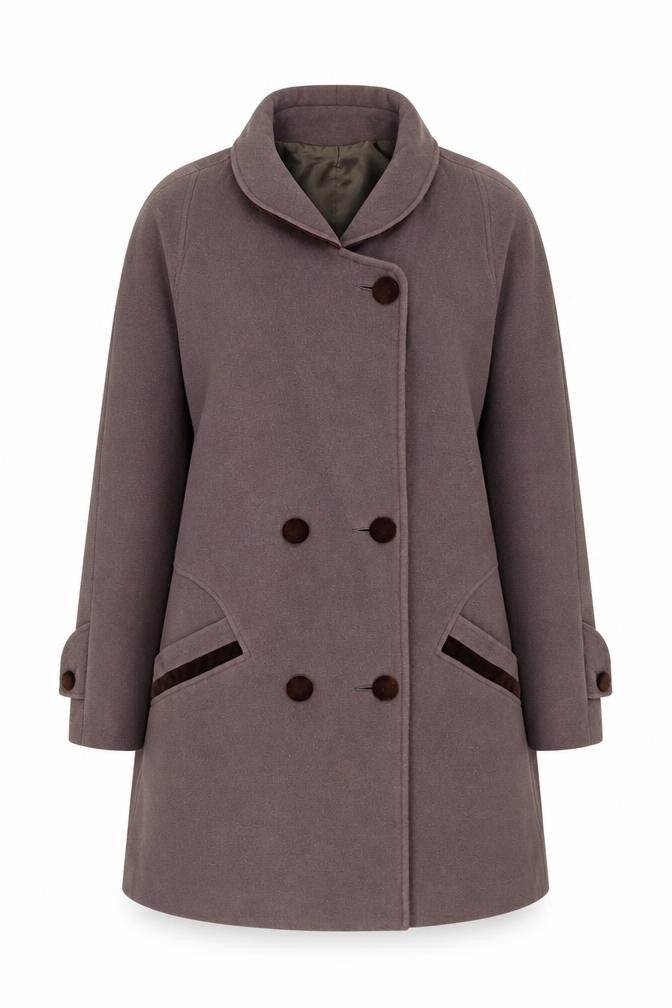 Front view of Klass Women's Brown Wool Coat -, size 12, Double-Breasted