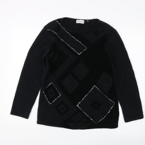 Erreco Women's Black Beaded Pullover Jumper Size 10