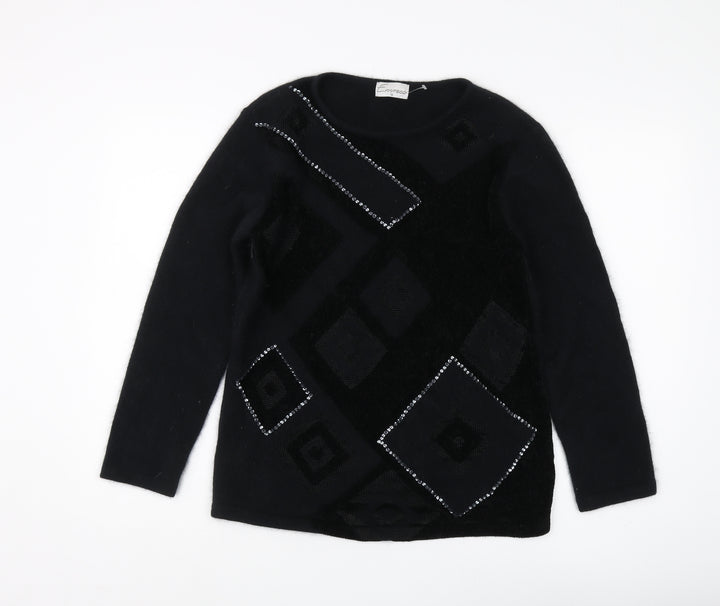 Erreco Women's Black Beaded Pullover Jumper Size 10