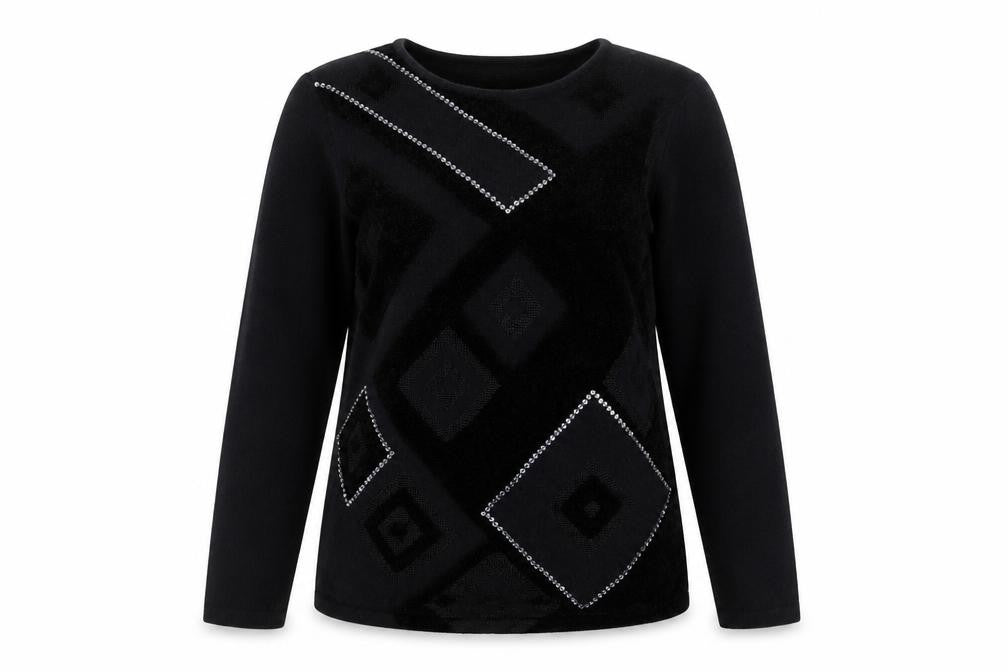 Front view of Erreco Women's Black Beaded jumper, size 10