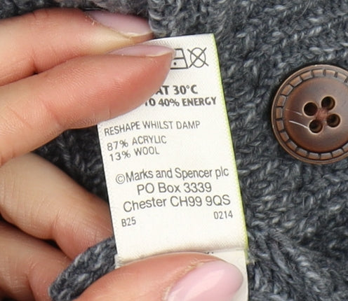 Marks and Spencer Women's Grey Cardigan, Size 12, Chunky Knit