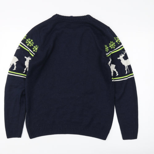 H&M Unisex Blue Reindeer Winter Pullover Jumper S