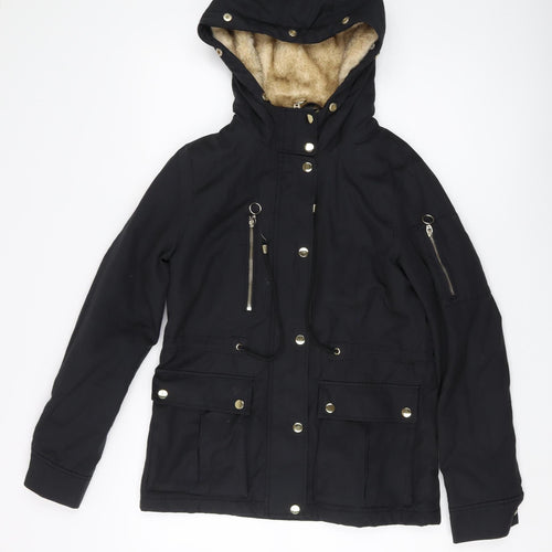 Topshop Women's Black Size 6 Hooded Parka Jacket