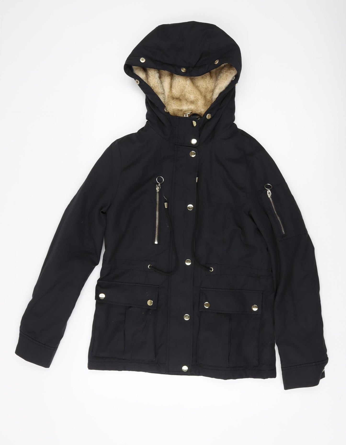 Topshop Women's Black Size 6 Hooded Parka Jacket