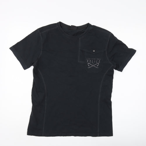 Police Men's Black Medium Cotton Crew Neck T-Shirt