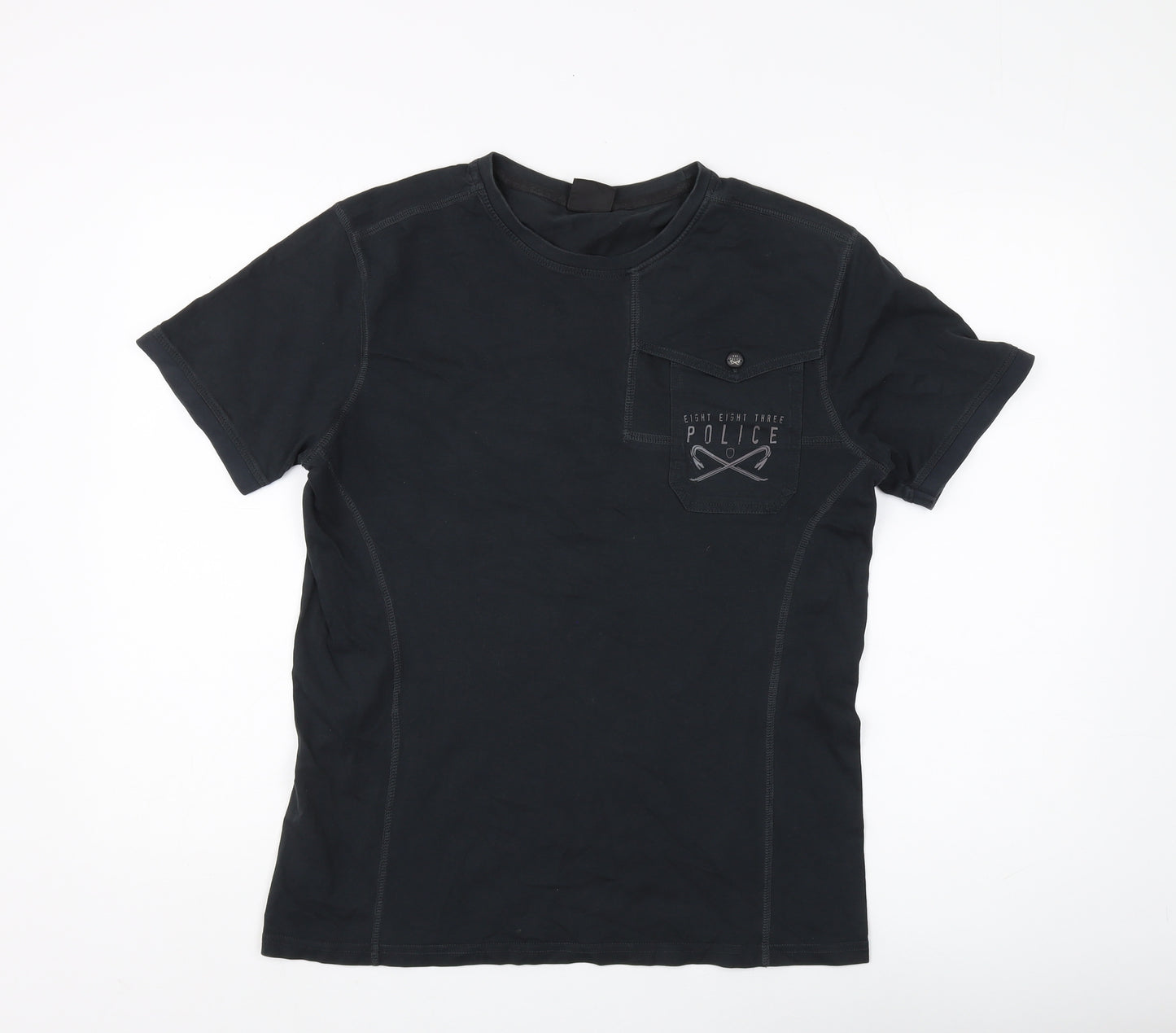 Police Men's Black Medium Cotton Crew Neck T-Shirt