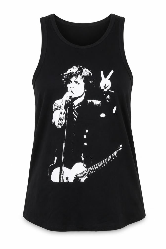 Front view of Death Kitty unisex black music tank, size 14
