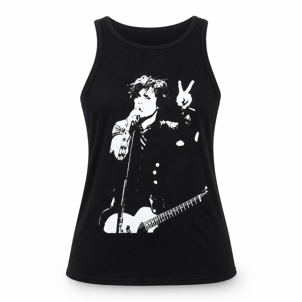 Front view of Death Kitty Women's Black Tank Top, size 12, Music Theme