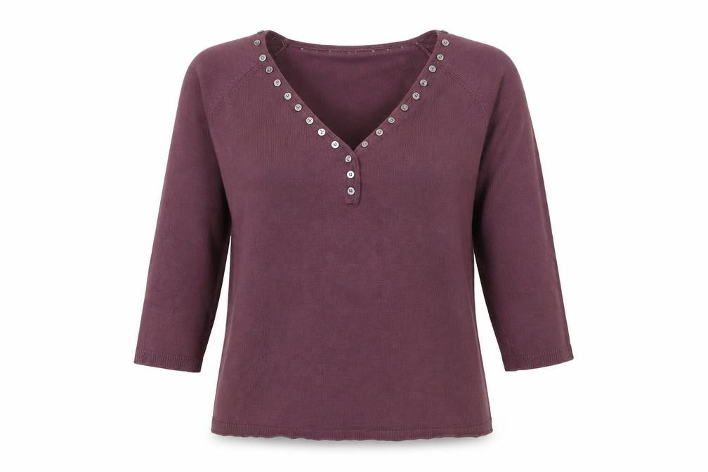 Front view of East Women's Purple V-Neck jumper - M