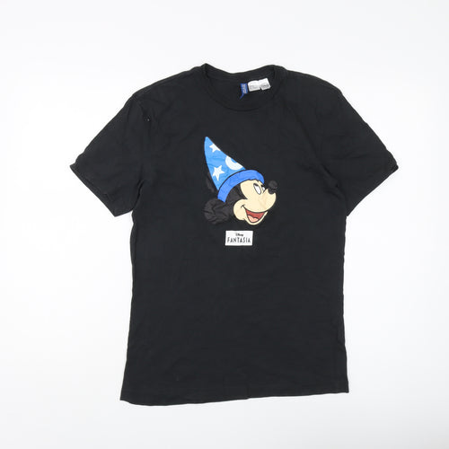 H&M Divided Unisex Black T-Shirt XS Cartoon Style