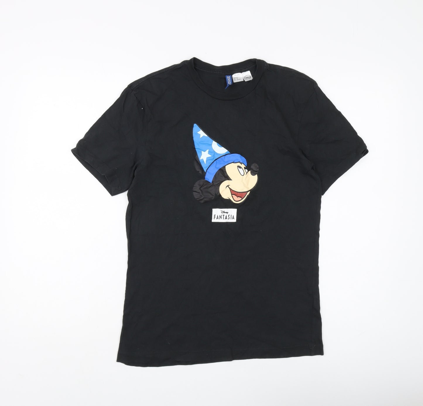 H&M Divided Unisex Black T-Shirt XS Cartoon Style