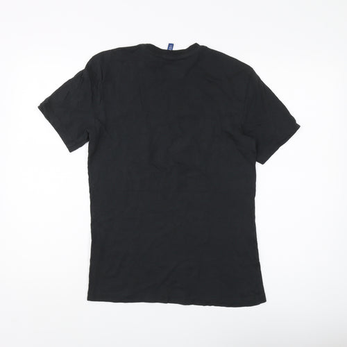 H&M Divided Unisex Black T-Shirt XS Cartoon Style