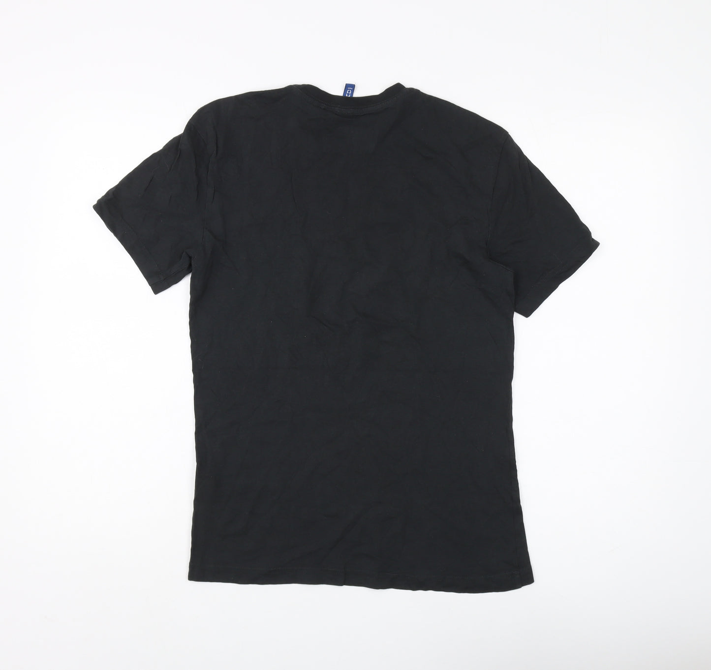 H&M Divided Unisex Black T-Shirt XS Cartoon Style