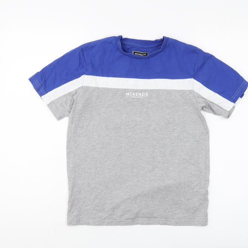 McKenzie Boys Blue Grey Colourblock Crew Neck T-Shirt 12-13 Years