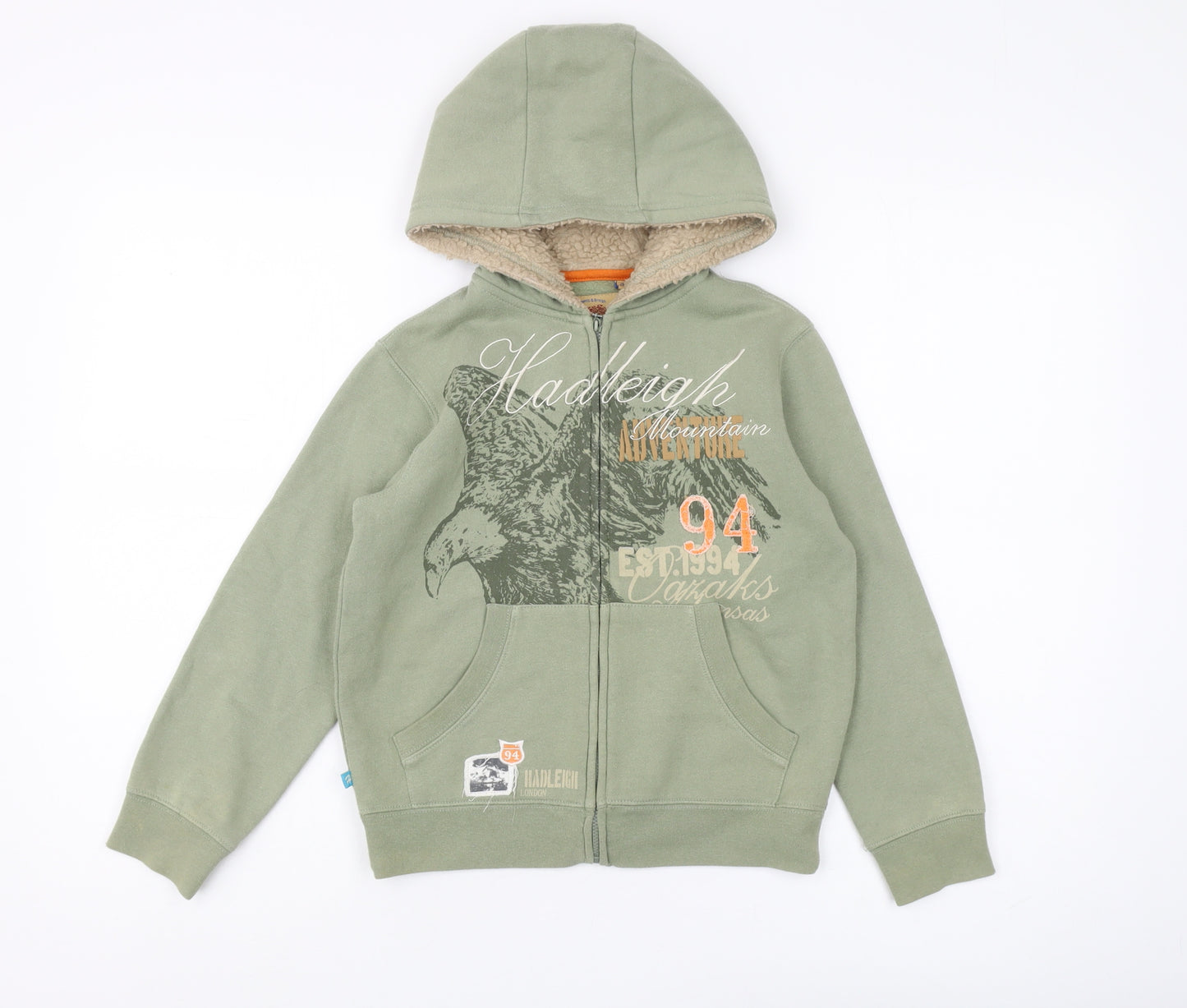 Hadleigh London Boys Green Hoodie, 7 Years, Full Zip Warm Fleece
