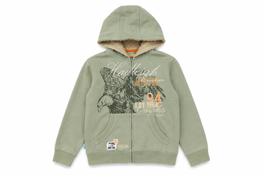 Hadleigh London Boys Green Hoodie, 7 Years, Full Zip Warm Fleece