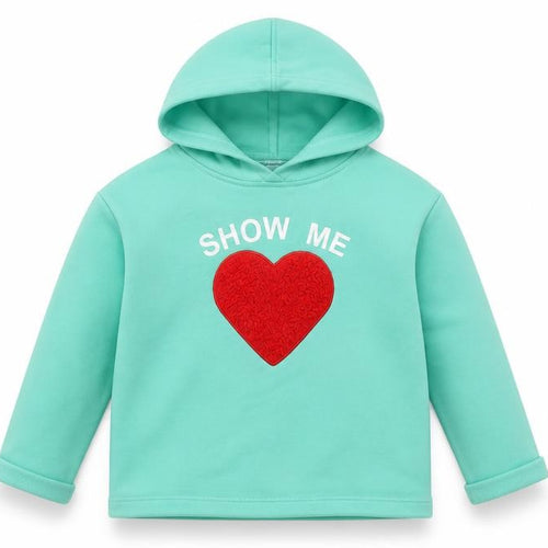 Baleno Girls Green Pullover Hoodie - Heart Graphic, Size 22