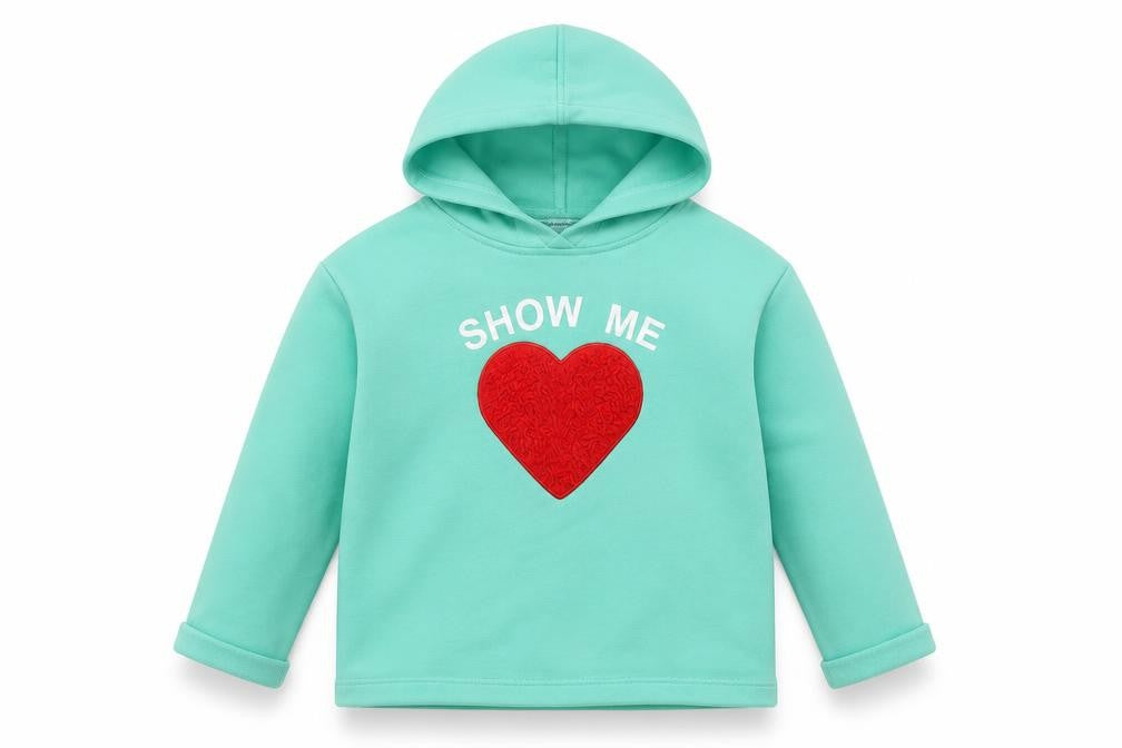 Baleno Girls Green Pullover Hoodie - Heart Graphic, Size 22
