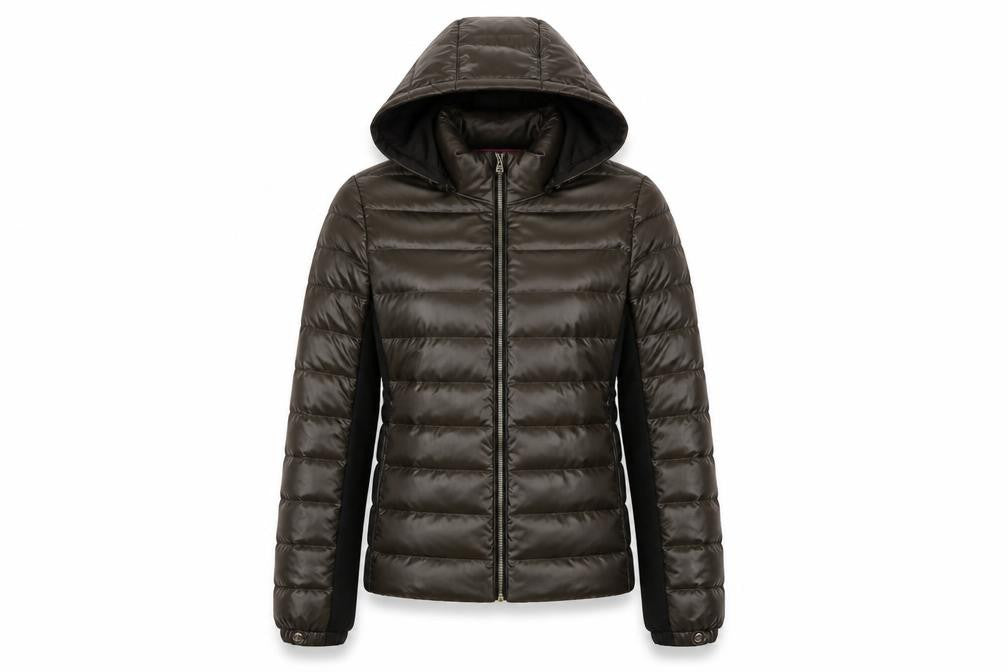 Front view of Steve Madden Women's Brown Puffer Jacket M - Hooded