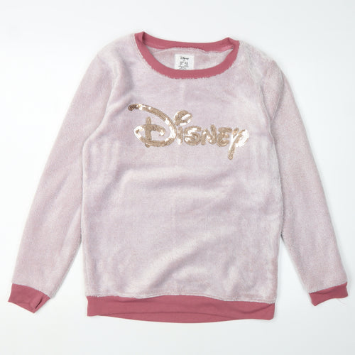 Disney Women's Pink Sequin Crew Neck Pyjama Top 10-12