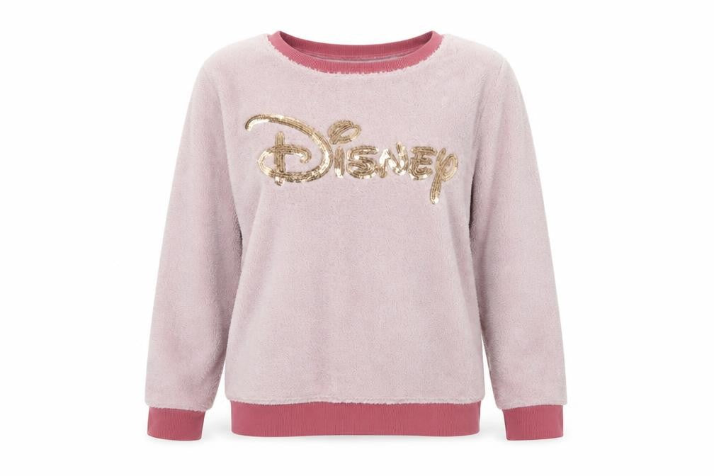 Front view of Disney Women's Pink Sequin Crew Neck Pyjama Top 10-12