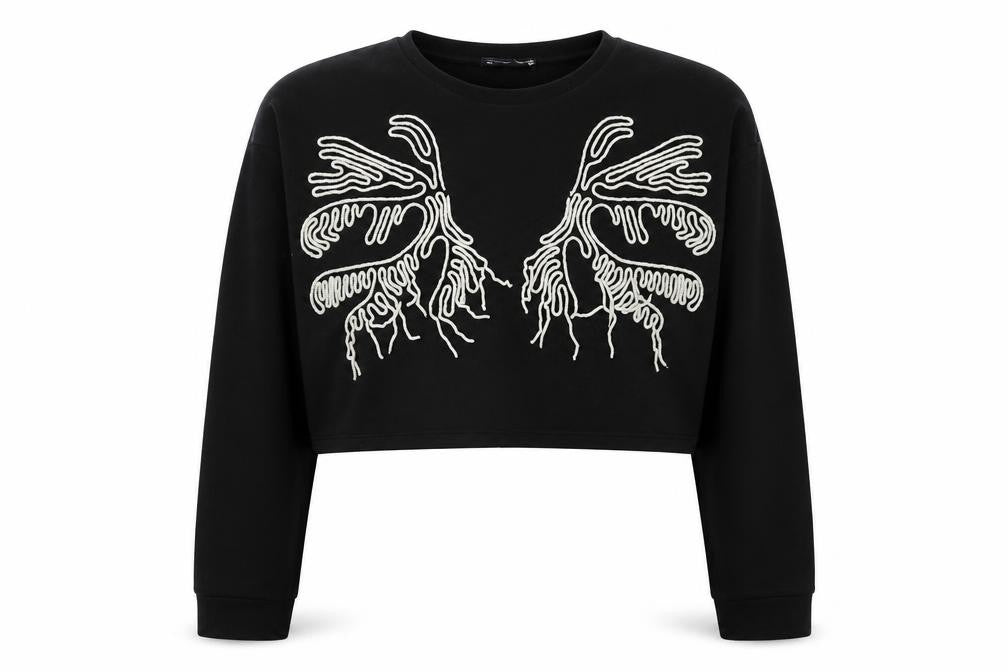 Front view of Zara Black Embroidered Women's Sweatshirt UK 0