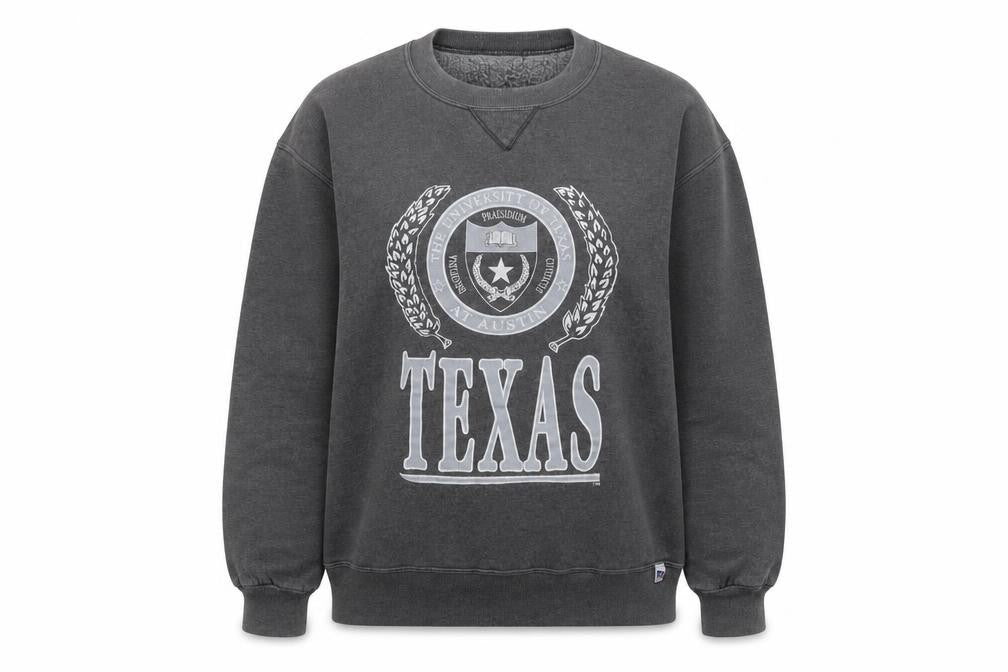 Front view of Russell Athletic unisex grey sweatshirt, size L