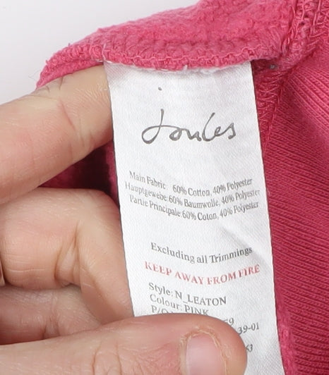 Joules Women's Pink Full Zip Hoodie, Size 12, Cotton Blend