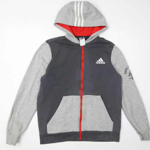 Adidas Boys Grey Full Zip Hoodie - Size 16 Years