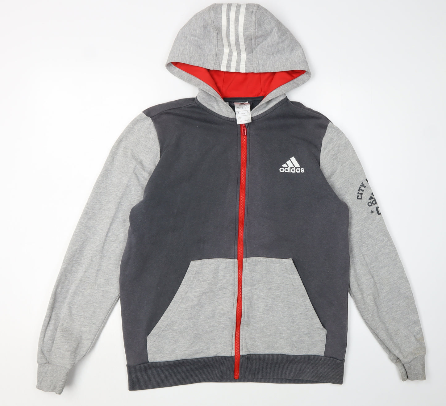 Adidas Boys Grey Full Zip Hoodie - Size 16 Years