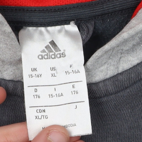 Adidas Boys Grey Full Zip Hoodie - Size 16 Years