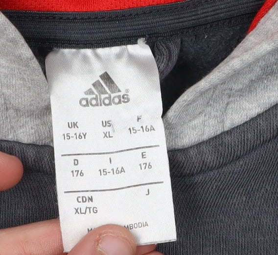 Adidas Boys Grey Full Zip Hoodie - Size 16 Years