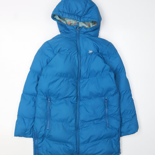 Trespass Girls Blue Hooded Puffer Jacket 7-8 Years