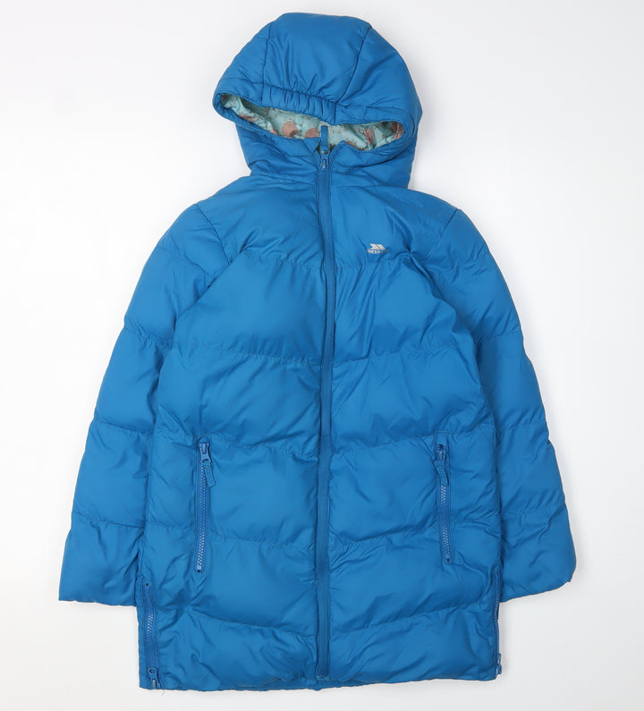 Trespass Girls Blue Hooded Puffer Jacket 7-8 Years