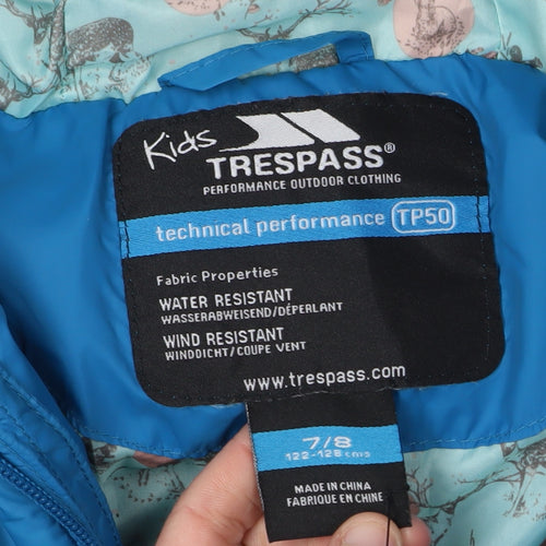Trespass Girls Blue Hooded Puffer Jacket 7-8 Years