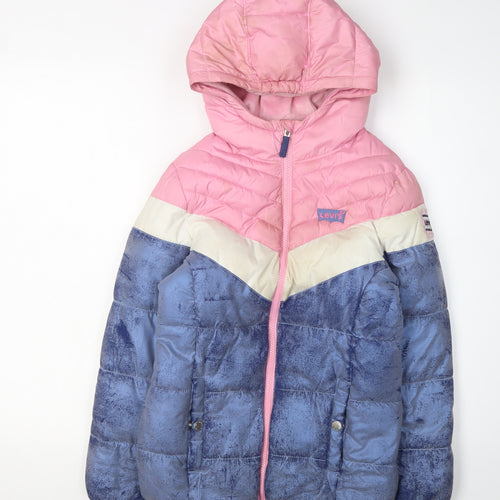 Levi's Girls Puffer Jacket 10Y Pink Blue Colourblock