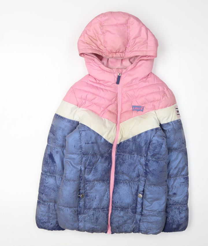 Levi's Girls Puffer Jacket 10Y Pink Blue Colourblock