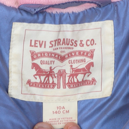 Levi's Girls Puffer Jacket 10Y Pink Blue Colourblock
