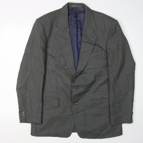 St Michael Men's Blue Check Blazer, Size 40R, Single-Breasted