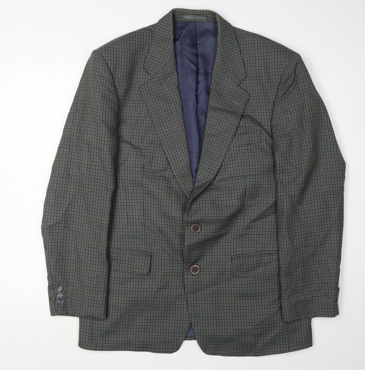 St Michael Men's Blue Check Blazer, Size 40R, Single-Breasted