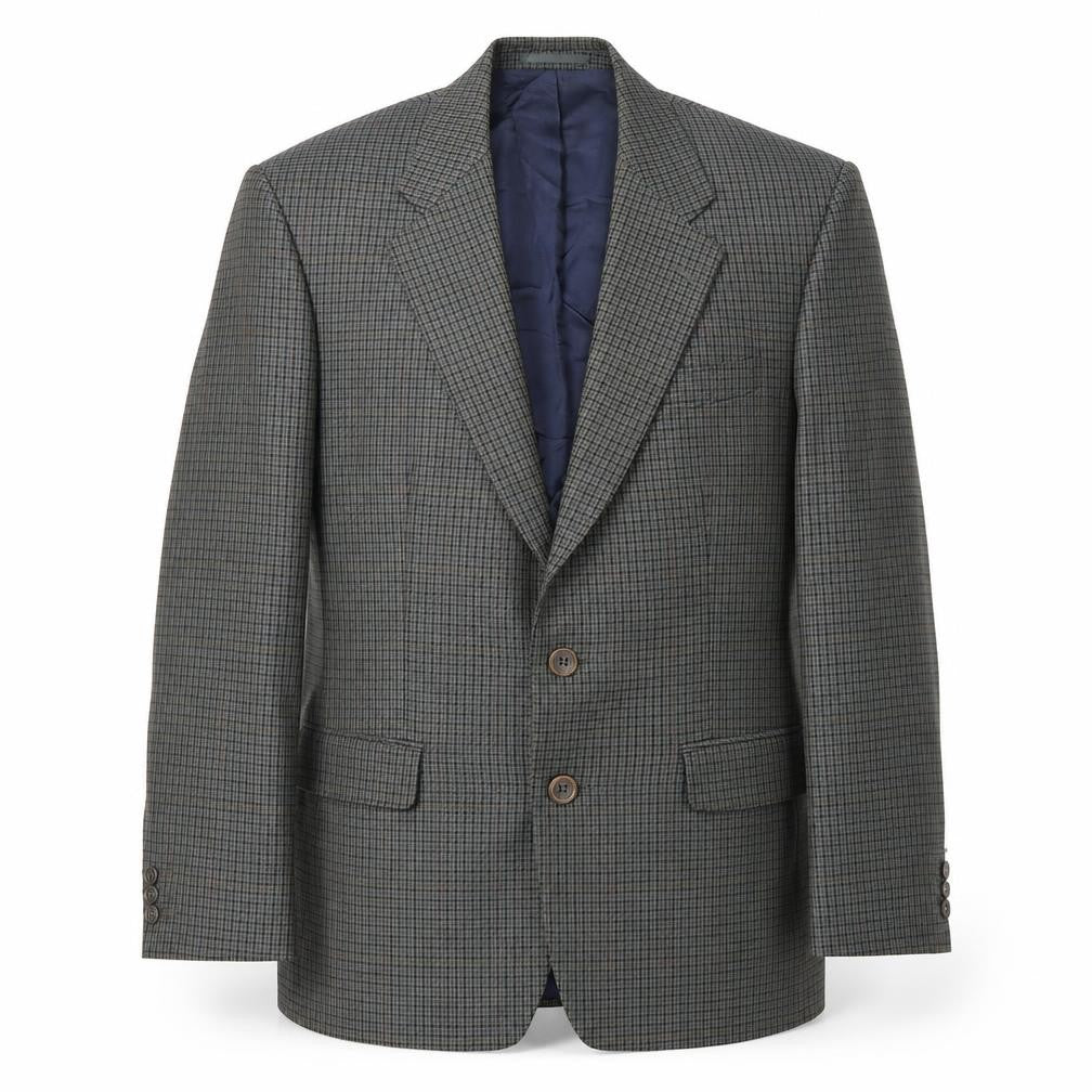Front view of St Michael Men's Blue Check Blazer, size 40R, Single-Breasted