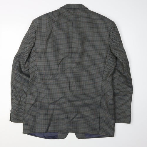 St Michael Men's Blue Check Blazer, Size 40R, Single-Breasted